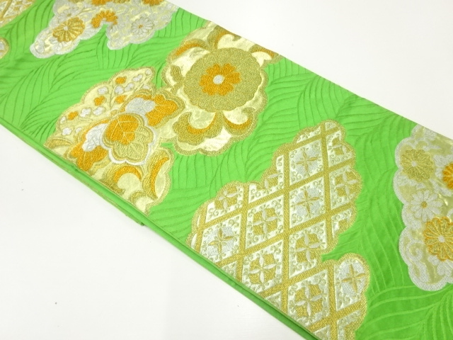 JAPANESE KIMONO / ANTIQUE FUKURO OBI / SILK / WOVEN KIKU & PAULOWNIA